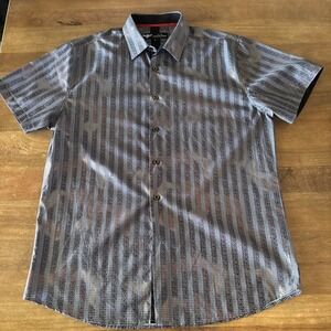 VIP Collection Mens Large Button Down Short Sleeve Shirt Black w/ Gold Accents